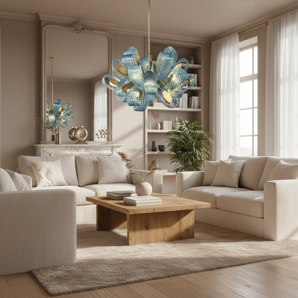 Italian Crystal Chandelier | Art Nouveau Glass and Iron Lighting for Living Dining Rooms