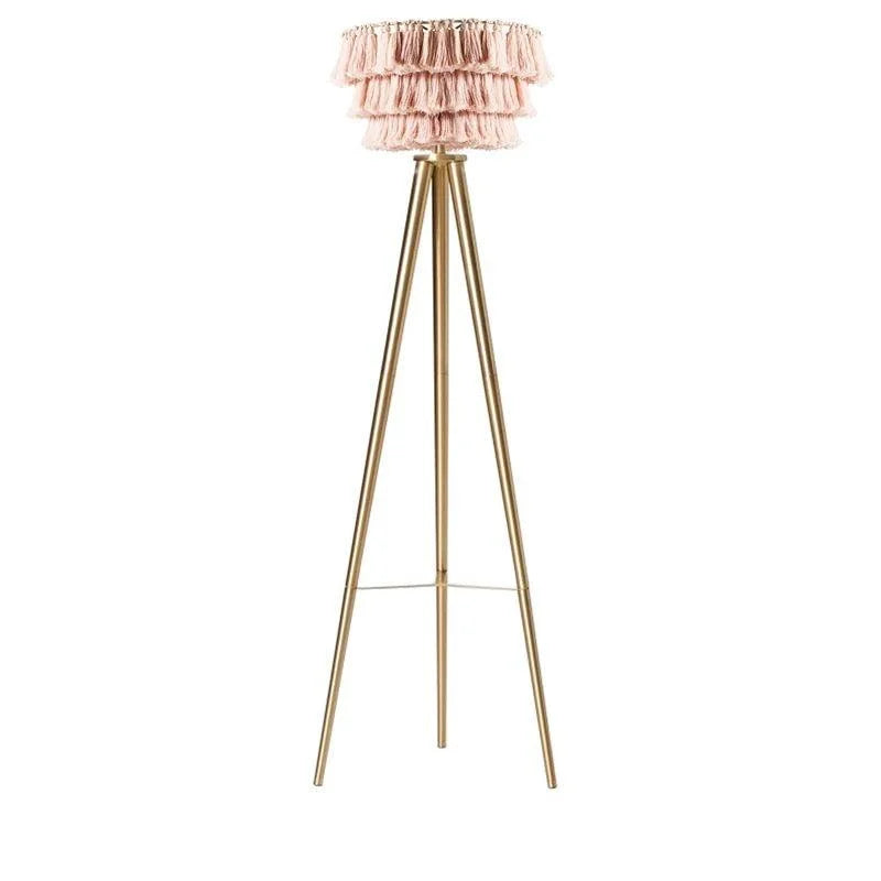 Bohemian Tassel Floor Lamp in Organic Cotton and Iron – Statement Lighting for Living Room or Bedroom