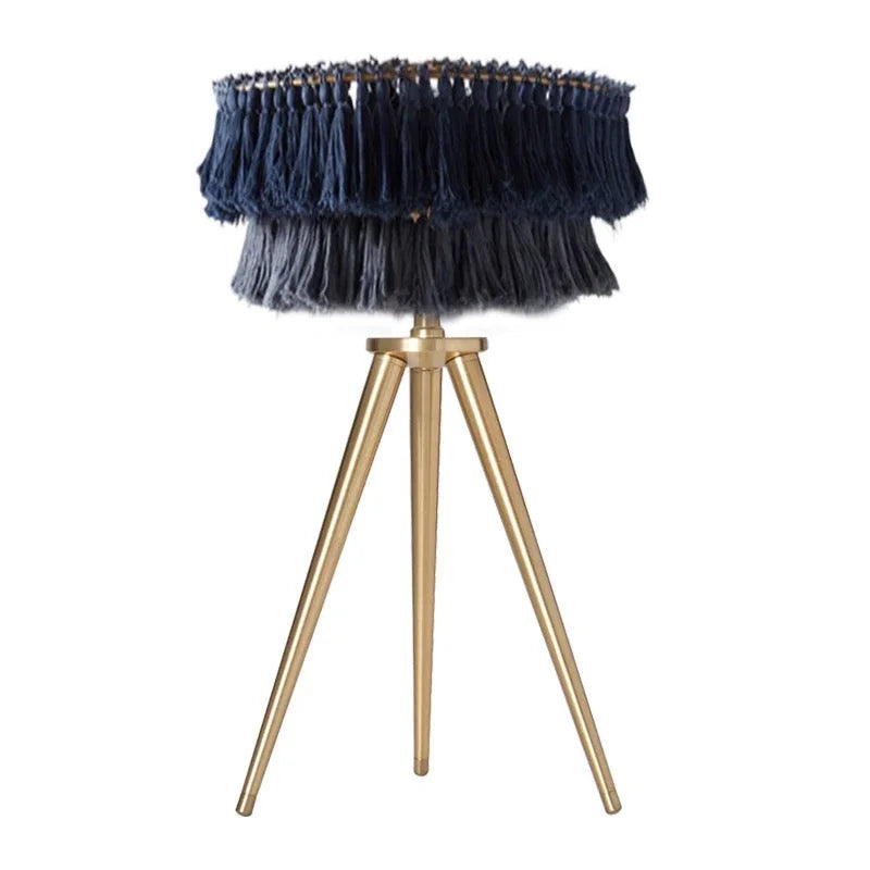 Bohemian Tassel Table Lamp in Organic Cotton and Iron – Eclectic Accent for Bedroom or Living Room
