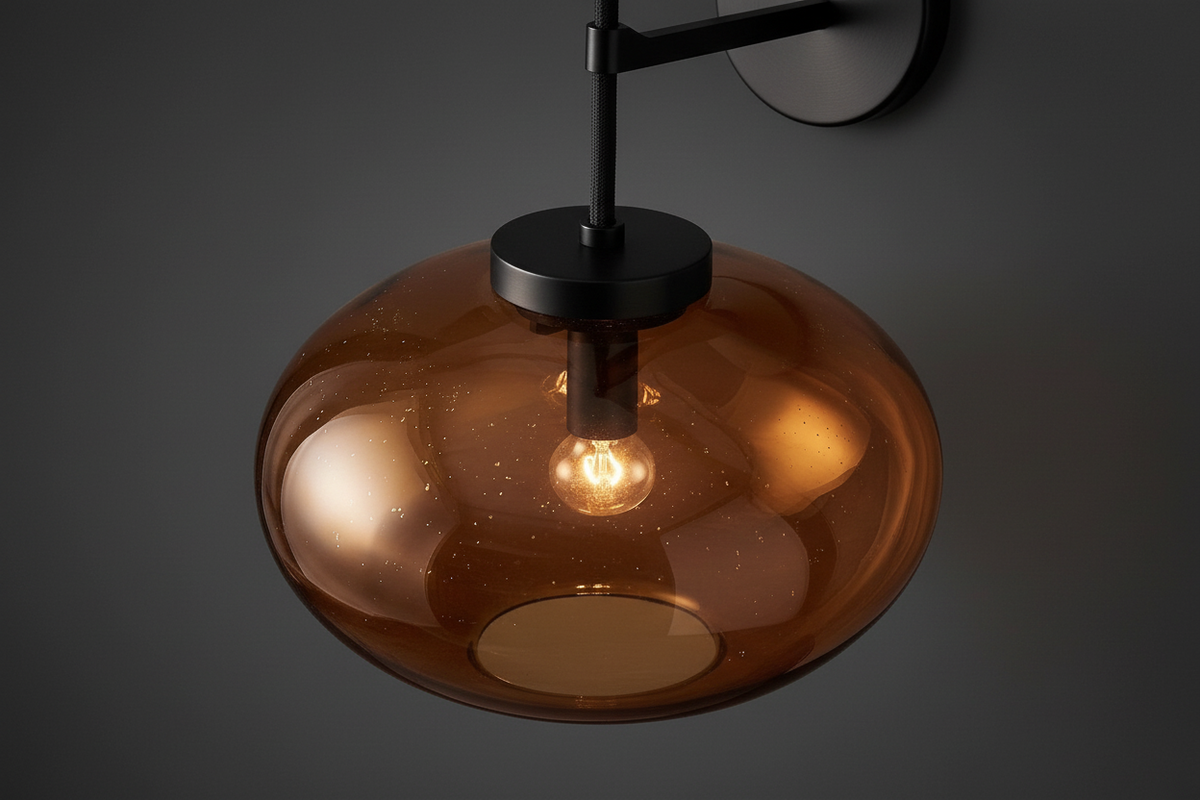 Brass or Black Steel Wall Sconce | Amber Glass Shade Contemporary Mid-century Living & Bedroom Casalolalights Luxury