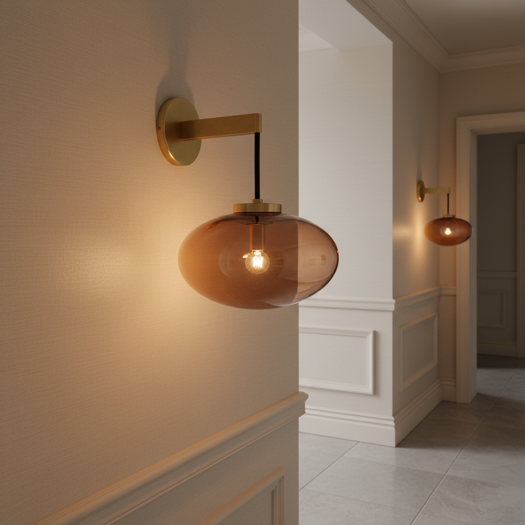 Brass or Black Steel Wall Sconce | Amber Glass Shade Contemporary Mid-century Living & Bedroom Casalolalights Luxury