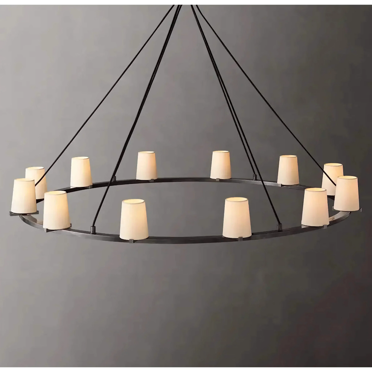 Brass or Black Steel Ring Chandelier | Fabric Shades 72cm to 153cm Modern Transitional Dining Casalolalights Luxury