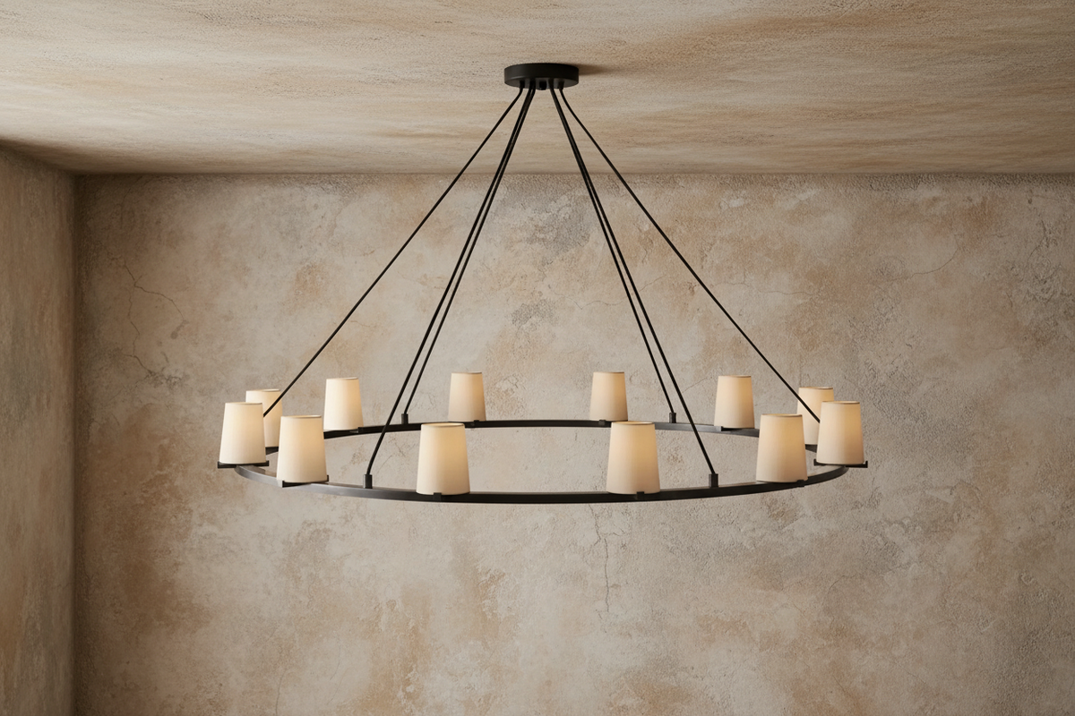 Brass or Black Steel Ring Chandelier | Fabric Shades 72cm to 153cm Modern Transitional Dining Casalolalights Luxury