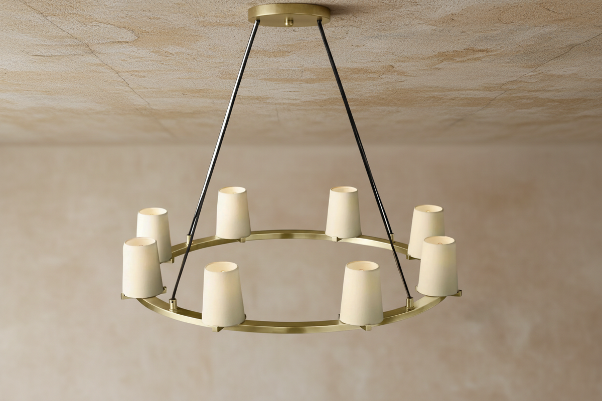 Brass or Black Steel Ring Chandelier | Fabric Shades 72cm to 153cm Modern Transitional Dining Casalolalights Luxury