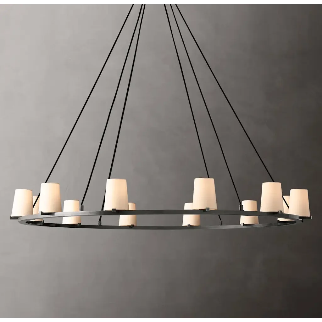 Brass or Black Steel Ring Chandelier | Fabric Shades 72cm to 153cm Modern Transitional Dining Casalolalights Luxury