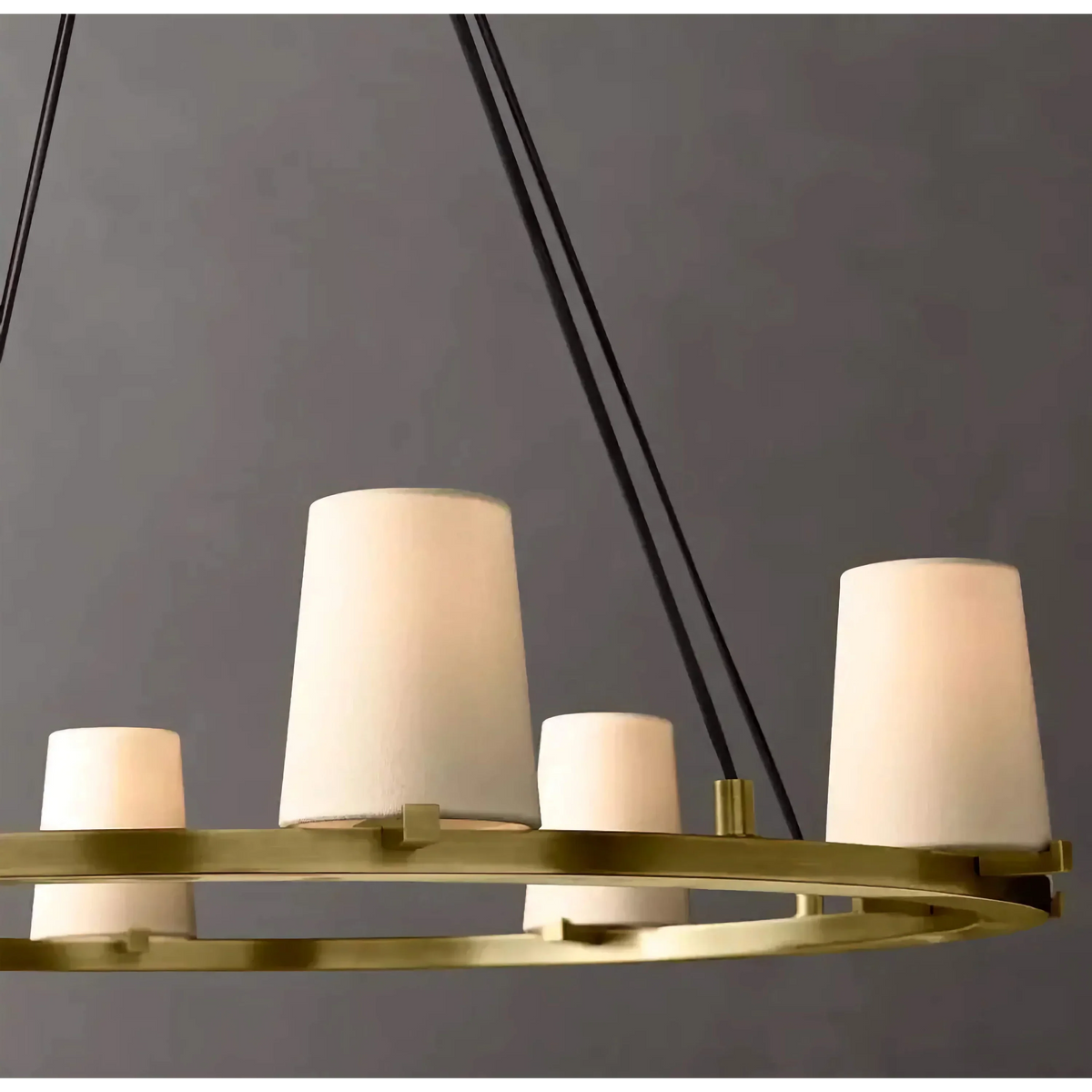 Brass or Black Steel Ring Chandelier | Fabric Shades 72cm to 153cm Modern Transitional Dining Casalolalights Luxury