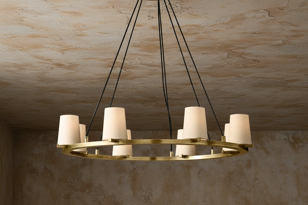 Brass or Black Steel Ring Chandelier | Fabric Shades 72cm to 153cm Modern Transitional Dining Casalolalights Luxury