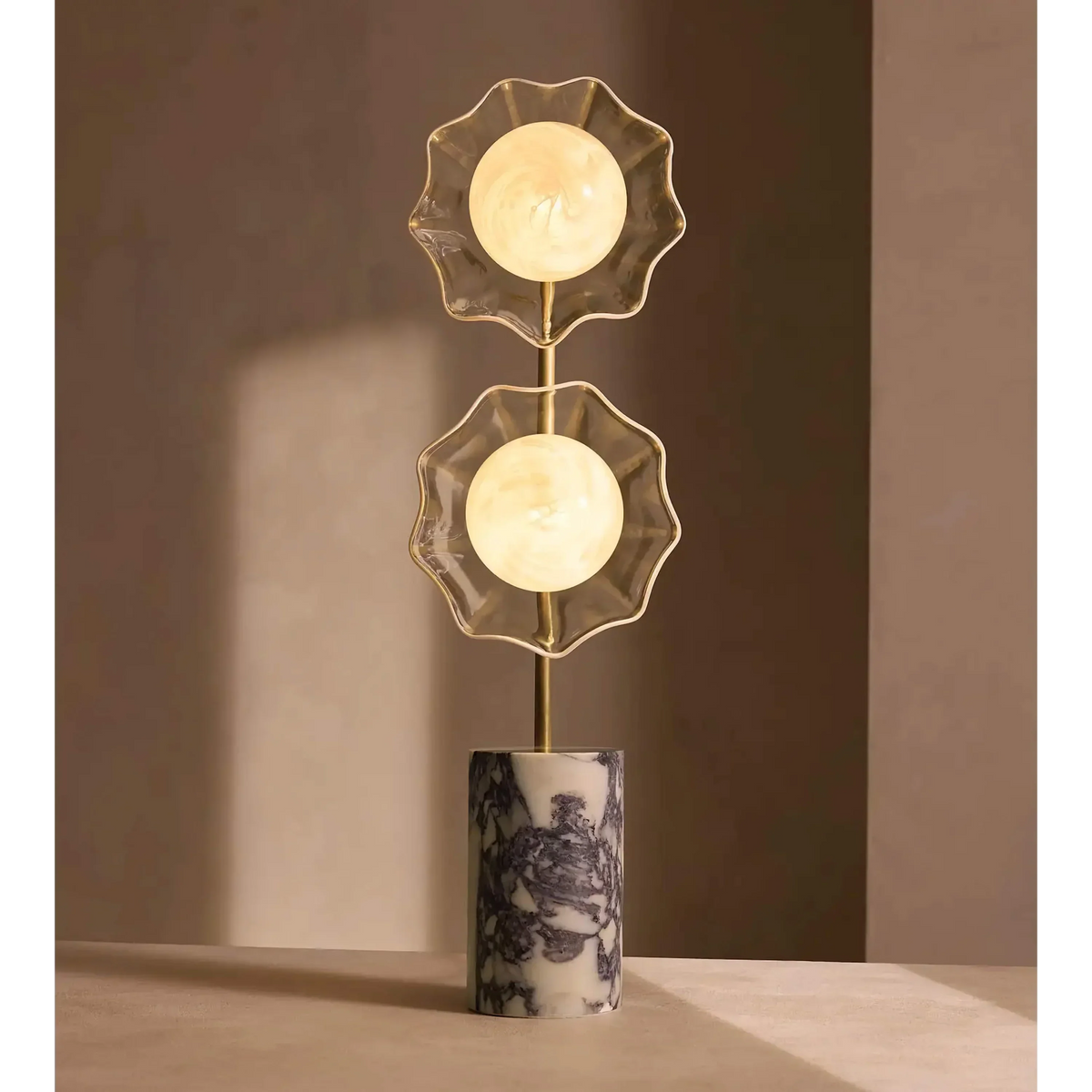 Genuine Marble & Glass Floor Lamp 2 Light | or Table Height Dimmable Option Warm 2700k Casalola Lights Luxury Lamps