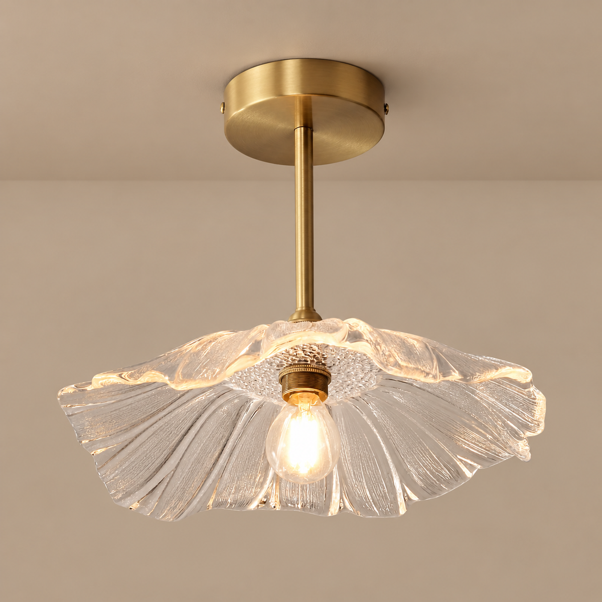 FLOR DE COBRE Y CRISTAL LÁMPARA DE TECHO SEMIEMPOTRADA FLOR