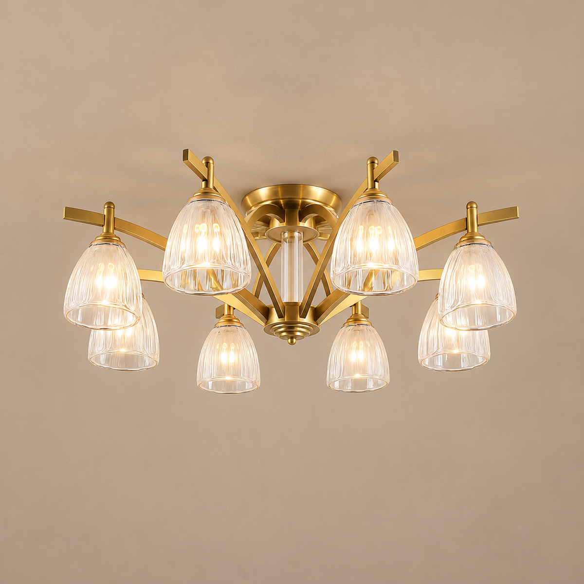 Semi Flush Mount Ceiling Light - Brass & Fluted Glass Casalola Lights Luxury Lamps for Interior Designers