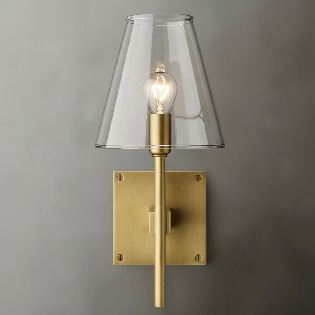 Brass Wall Sconce – Clear Glass E14 Bedside & Bathroom Vanity Light