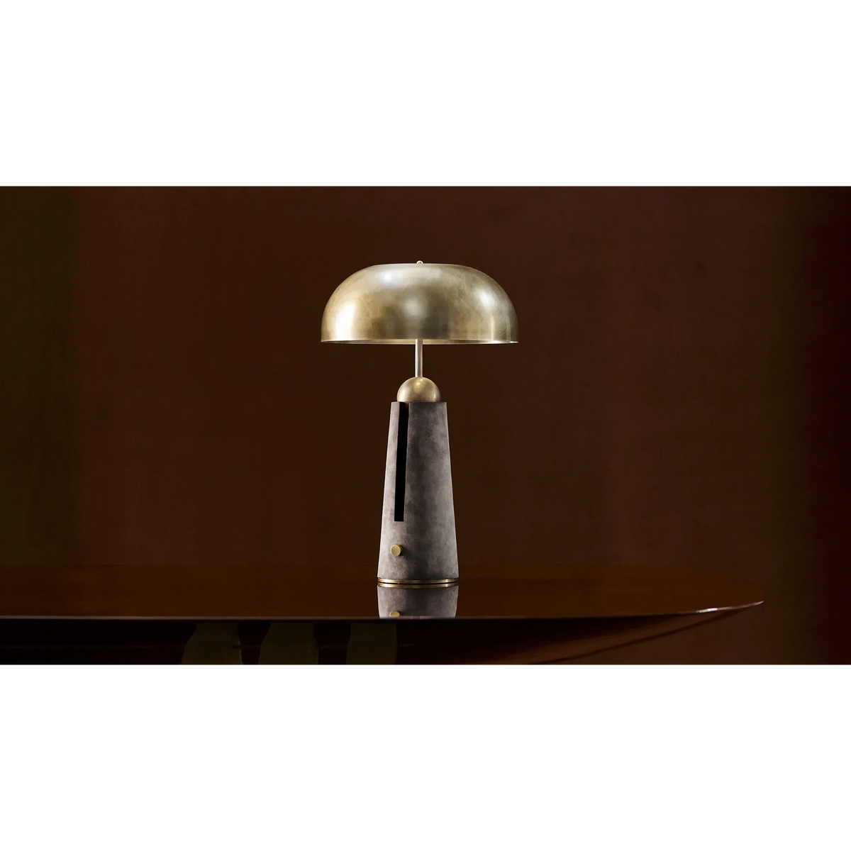 Gold Brass and Leather Table Lamp for Bedroom Office Desk | Dome Shade Mid Century Dimmable Option Casalola Lights