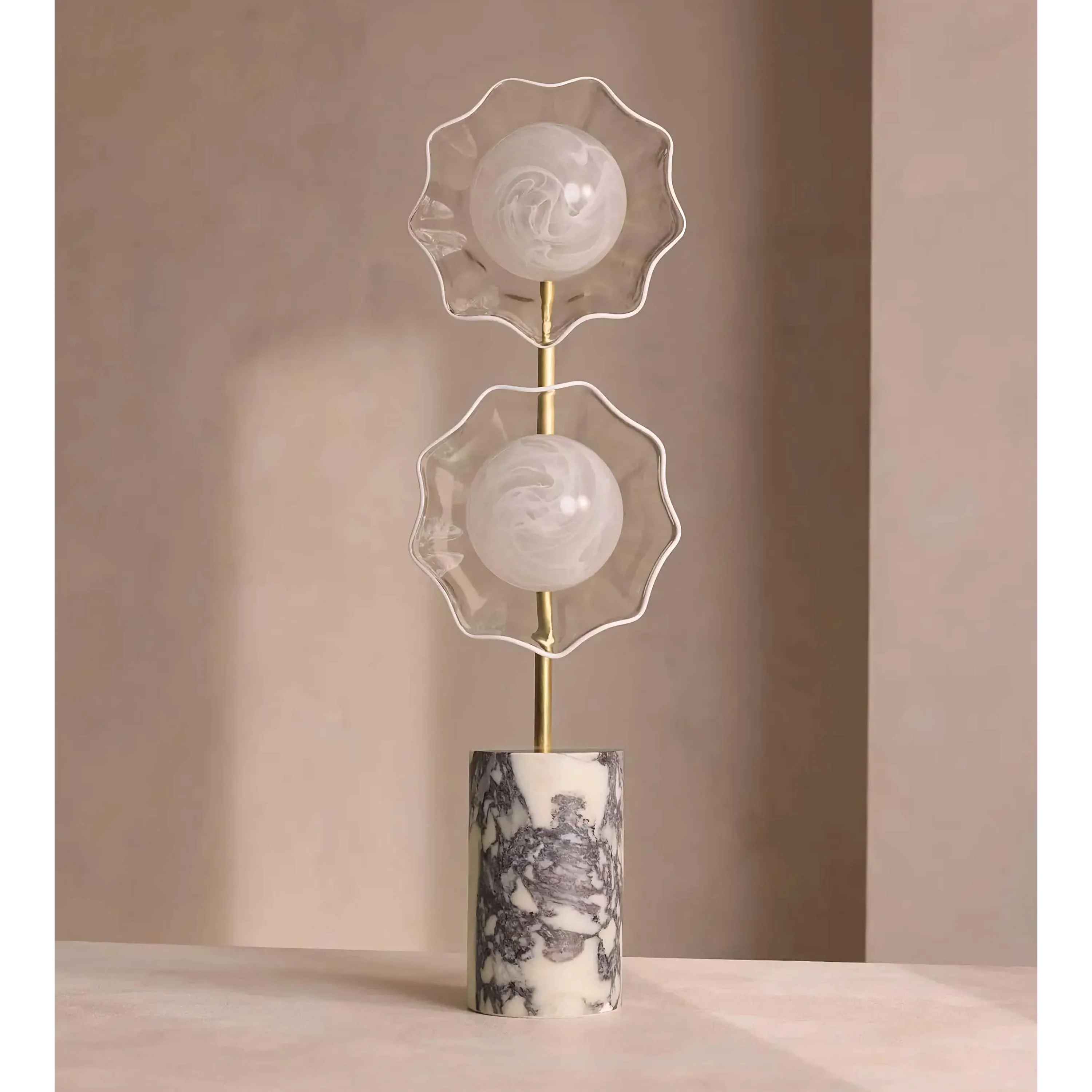 Brass Metal Floor Lamp with Marble Base | Modern Lighting for High End Interiors