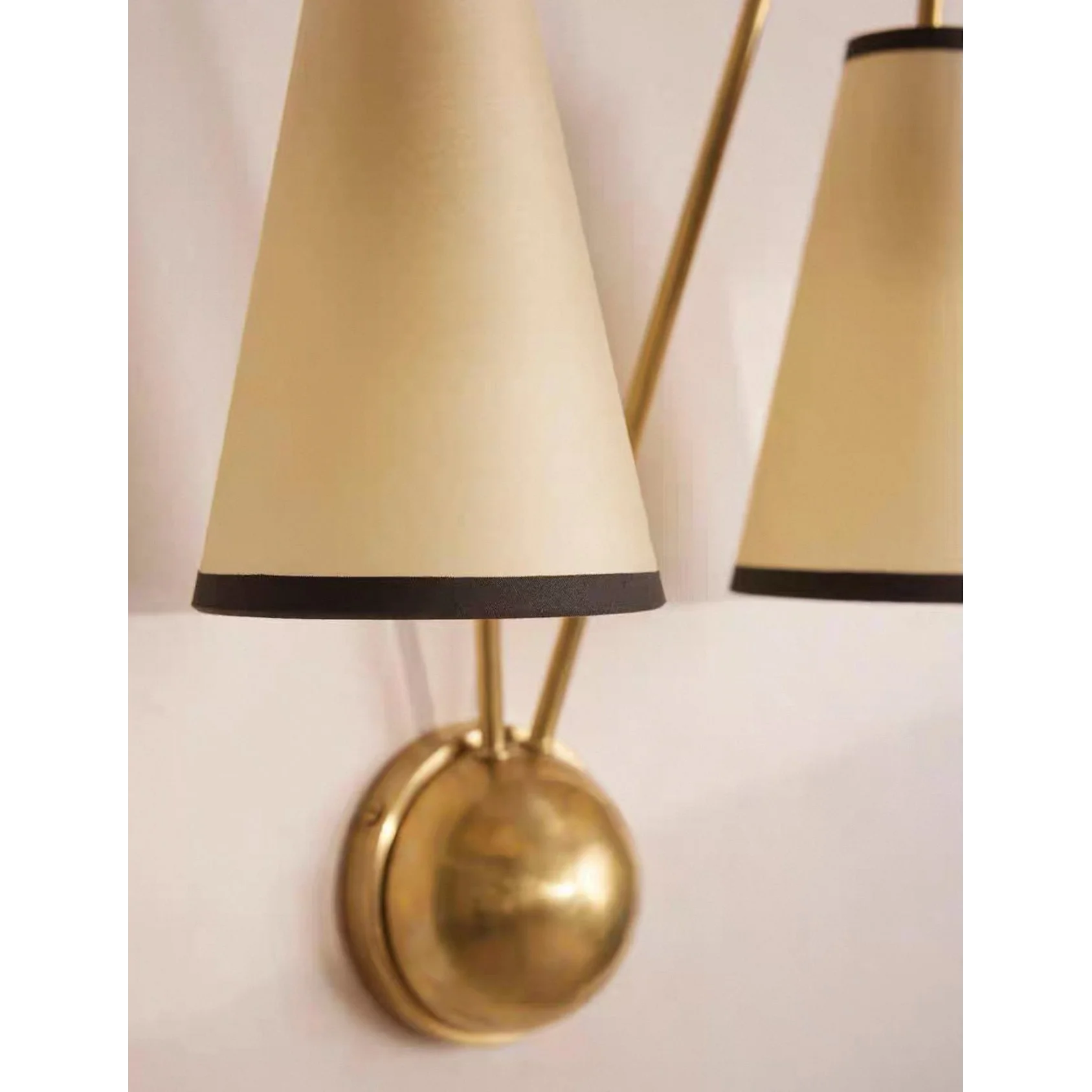 Brass Twin Arm Wall Sconce | Modern Cone Shade for Bedroom or Hallway