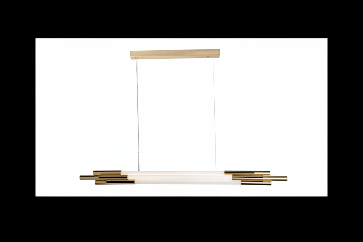 Sculptural Brass & Wood Linear Pendant – Modern Minimalist Lighting Casalolalights Luxury Lamps for Interior Designers