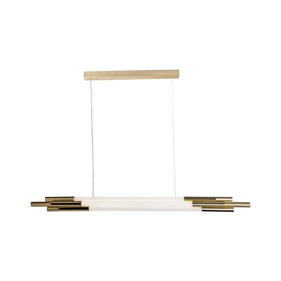 Sculptural Brass & Wood Linear Pendant – Modern Minimalist Lighting