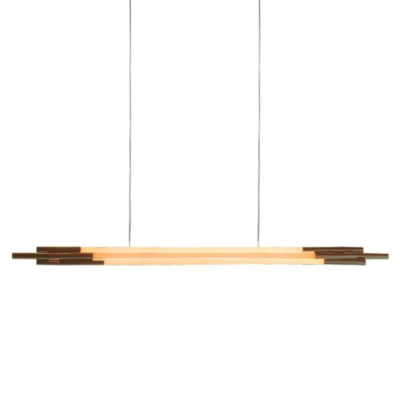 Sculptural Brass & Wood Linear Pendant – Modern Minimalist Lighting
