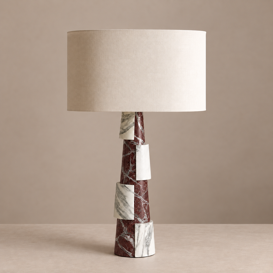 Burgundy & White Marble Table Lamp