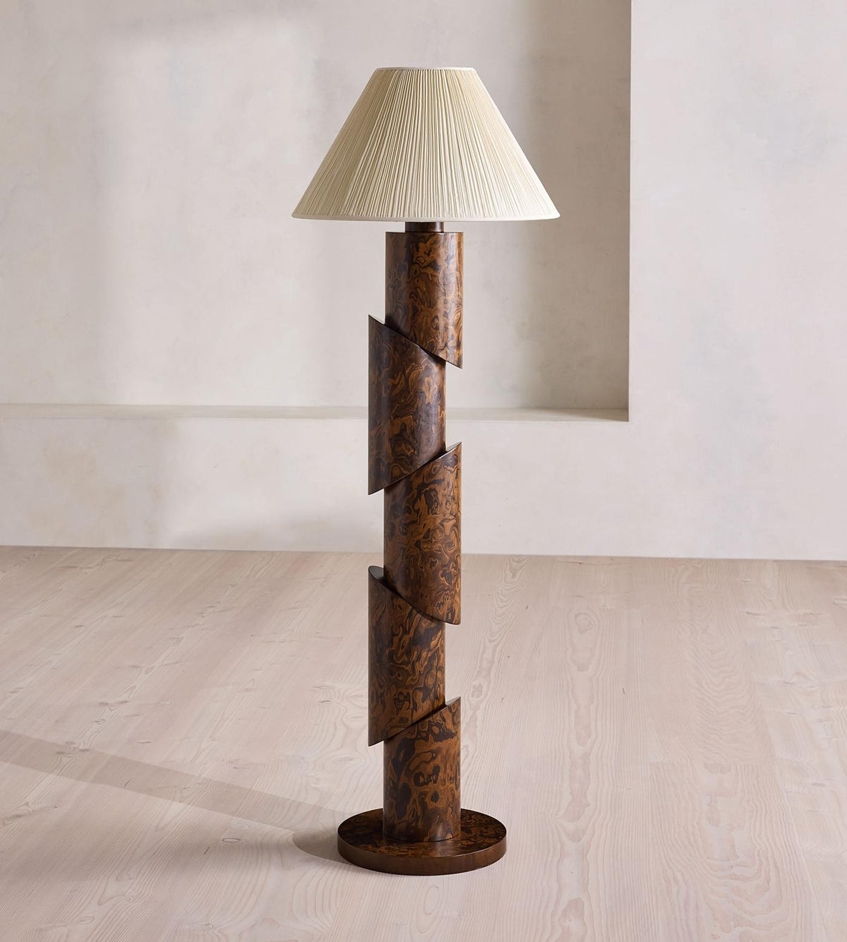 Organic Modern Floor Lamp - Burl Wood & Fabric Shade | Designer Living Room Lighting Casalolalights Luxury Lamps