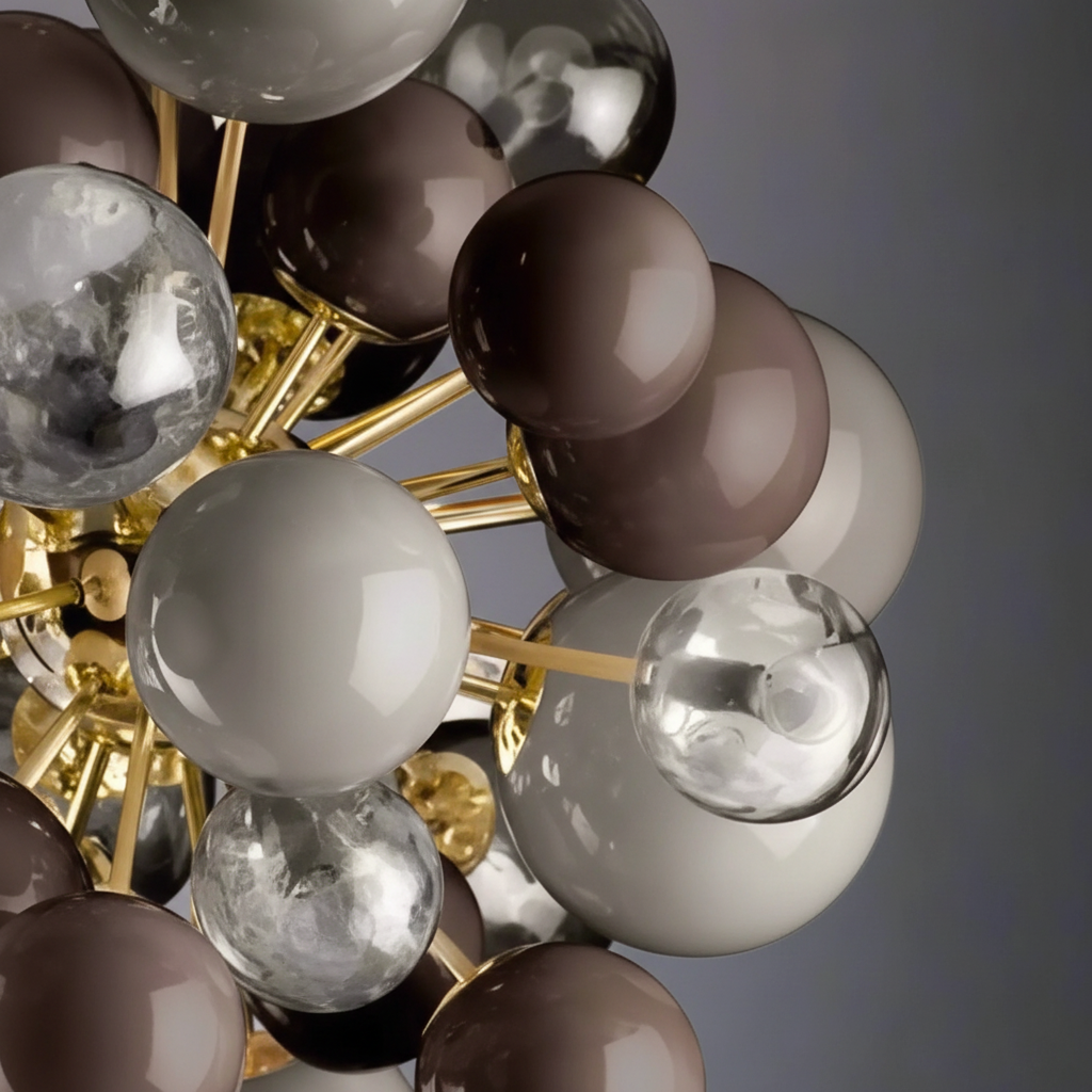 Grey Glass Globe Chandelier 80cm | Hand-blown Sphere & Gold Iron Modern Art Deco Bedroom Casalolalights Luxury Lamps