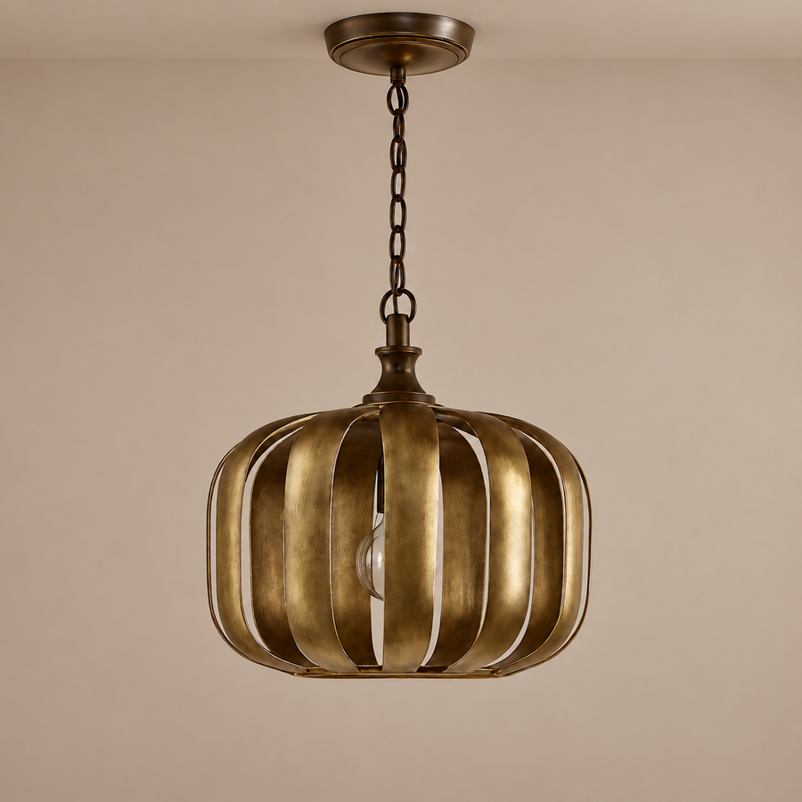 LUMINAIRE SUSPENDU CAGE OR ANTIQUE