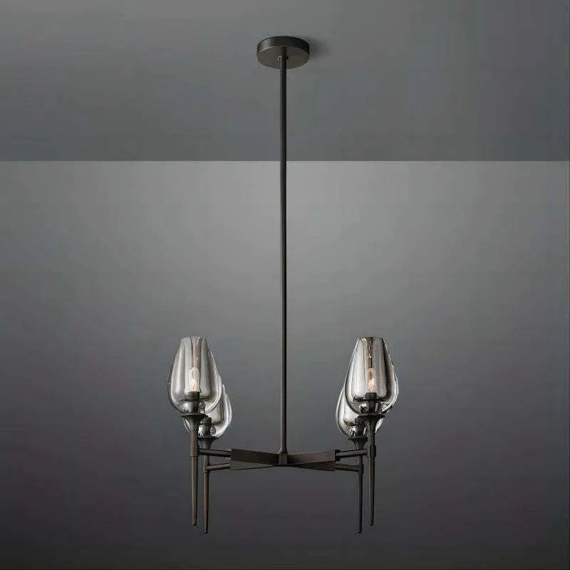 Smoked Glass Chandelier for Dining Room | Tulip Candle Shades Brass or Black 27 42 54 Inch Wide Casalola Lights Luxury