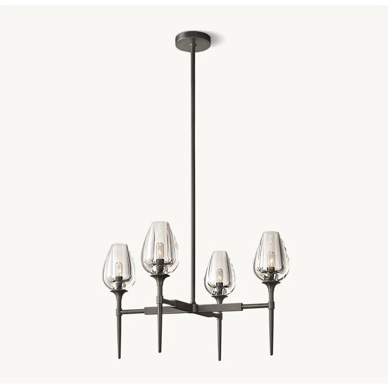 Smoked Glass Chandelier for Dining Room | Tulip Candle Shades Brass or Black 27 42 54 Inch Wide Casalola Lights Luxury
