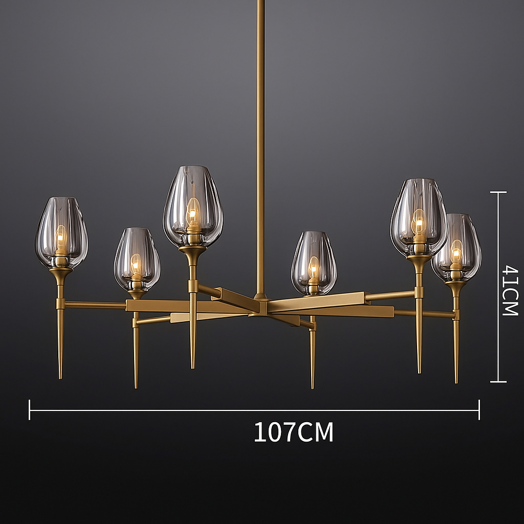 Smoked Glass Chandelier for Dining Room | Tulip Candle Shades Brass or Black 27 42 54 Inch Wide Casalola Lights Luxury