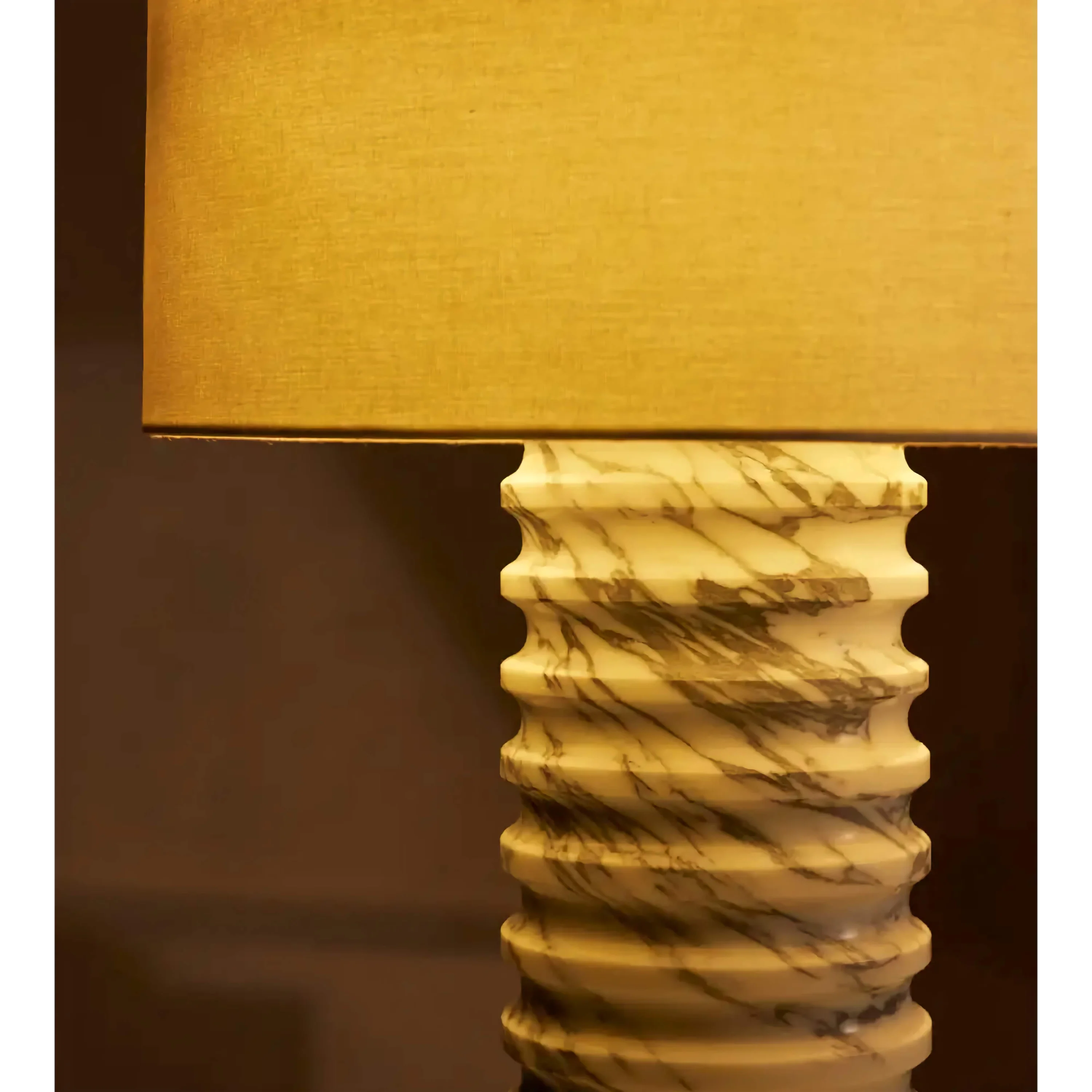 Carved Italian Marble Table Lamp | Drum Shade Modern Column