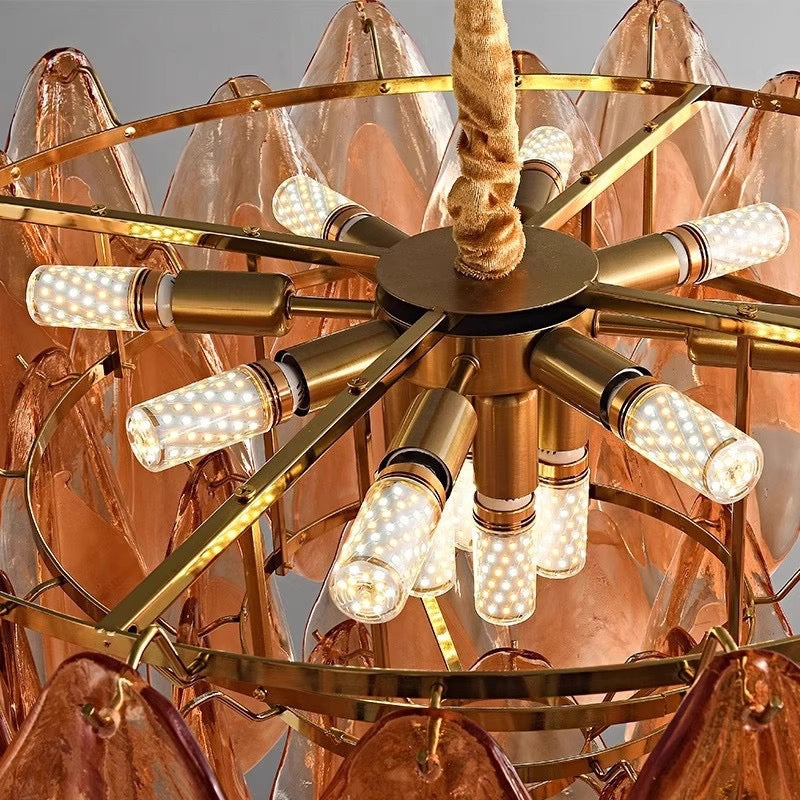 Art Deco Glass and Brass Chandelier for Dining Room Round Modern Ceiling Light in 60 Cm or 80 Size Casalolalights