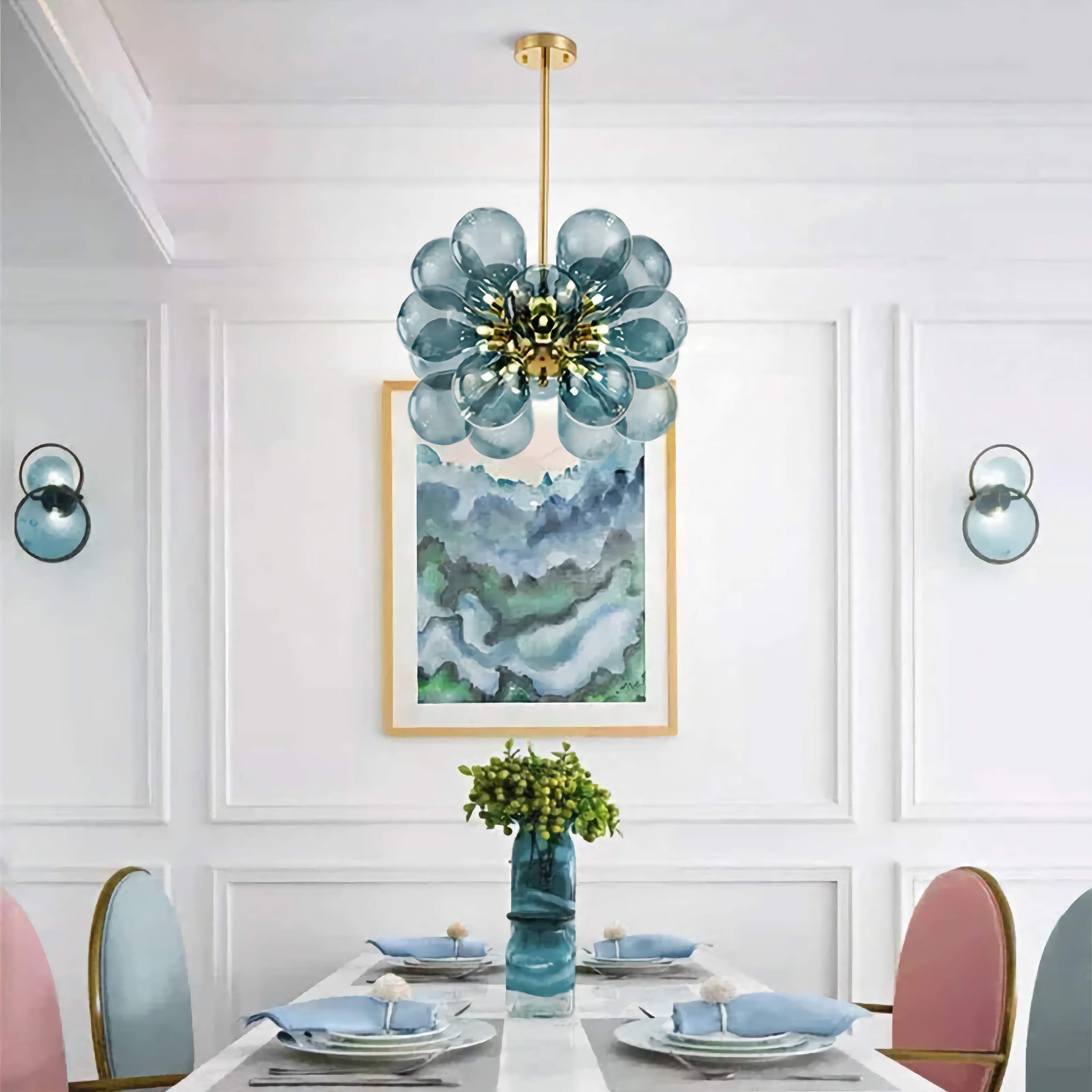 Eclectic Chandelier | Contemporary Hand-blown Glass | Luxury Flush Mount Installation
