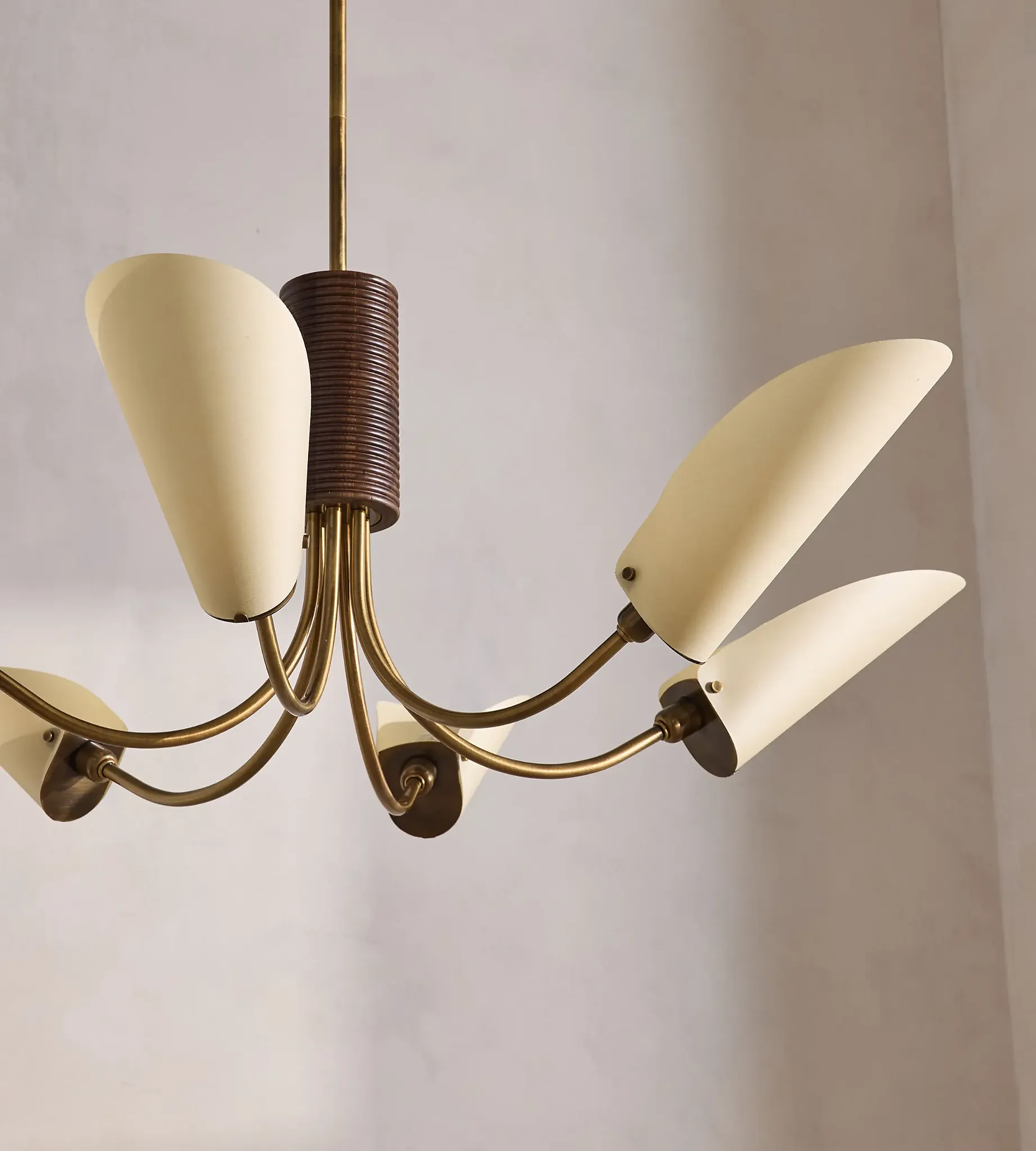 SCULPTURAL BRASS & FABRIC 6-LIGHT CHANDELIER