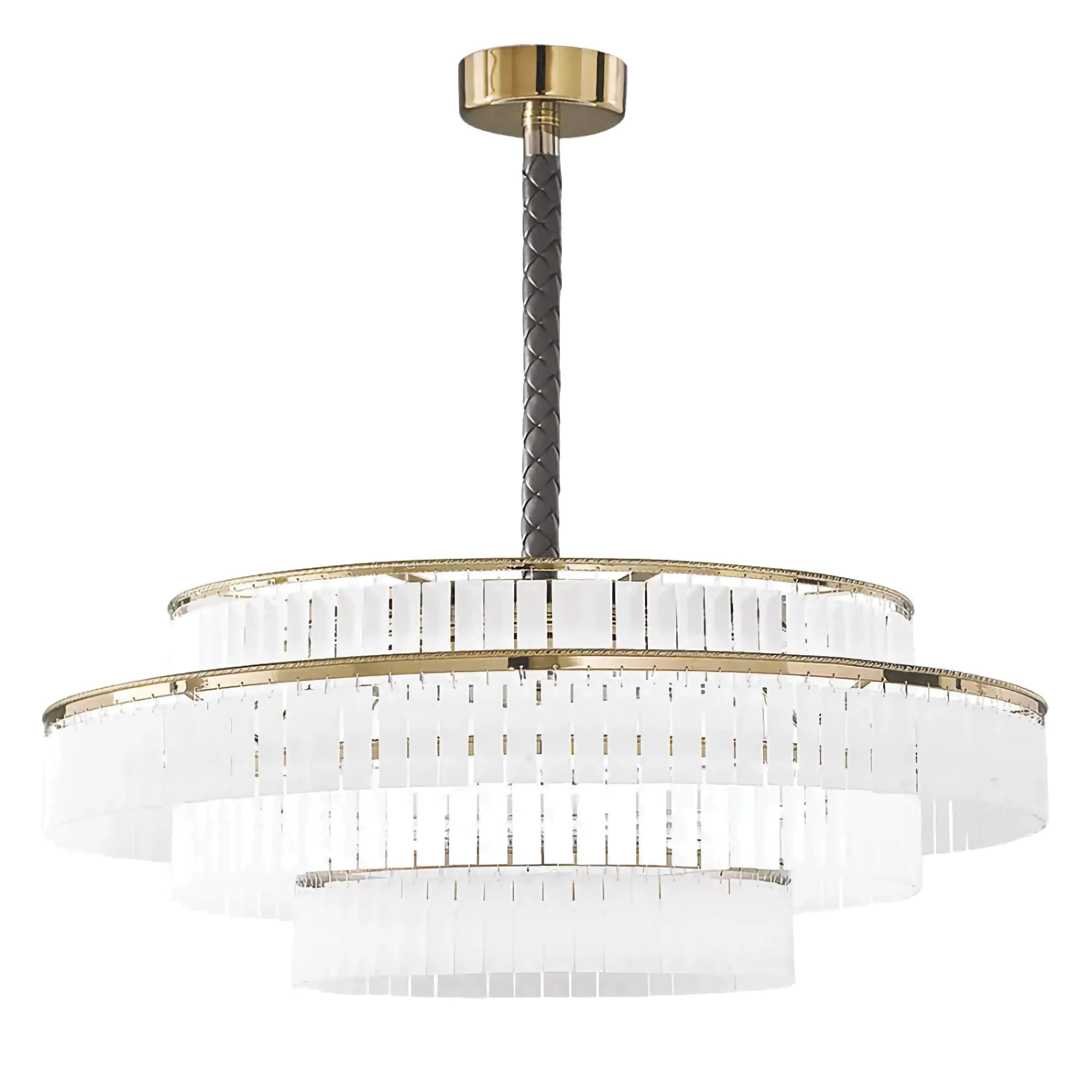 Tiered Crystal Drum Dining Room Chandelier | Modern Semi Flush Brass Pendant Lighting Statement Fixture