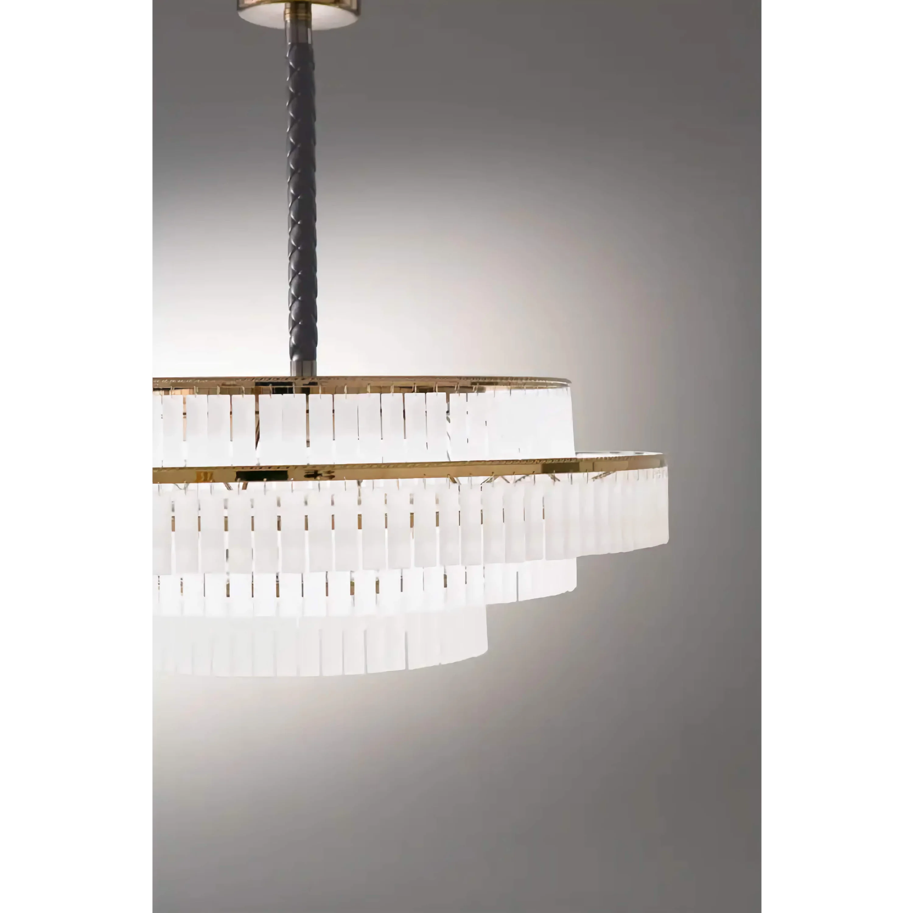 Tiered Crystal Drum Dining Room Chandelier | Modern Semi Flush Brass Pendant Lighting Statement Fixture