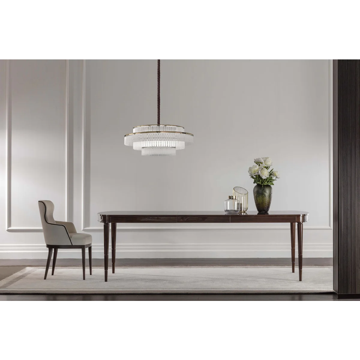 Tiered Crystal Drum Dining Room Chandelier | Modern Semi Flush Brass Pendant Lighting Statement Fixture