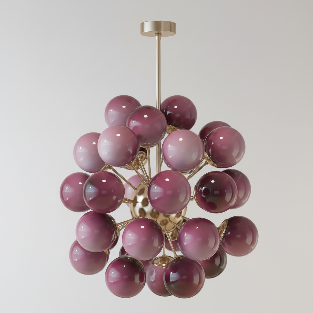 Cherry Murano Glass Globe Chandelier in Gold Iron | Luxury Modern Ceiling Light for Bedroom & Living Room