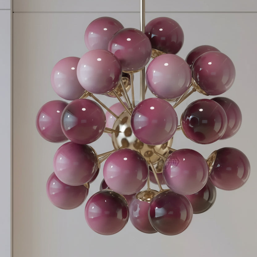 Cherry Murano Glass Globe Chandelier in Gold Iron | Luxury Modern Ceiling Light for Bedroom & Living Room