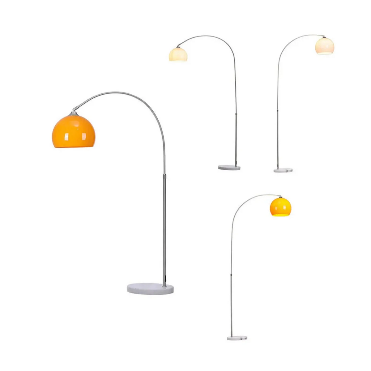 Chrome Arc Floor Lamp Marble Base | 50cm Reach Orange or White Shade E26/e27 Dimmable Option Casalola Lights Luxury