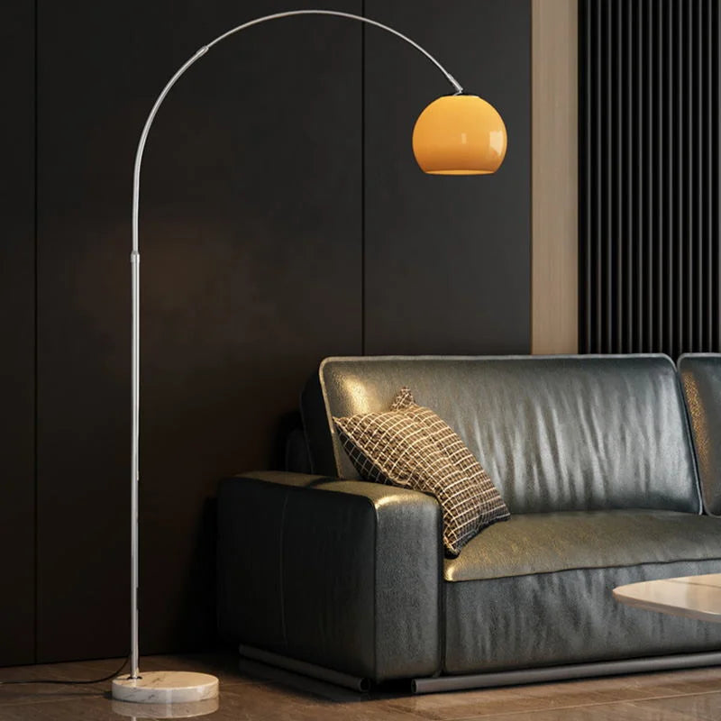 Chrome Arc Floor Lamp Marble Base | 50cm Reach Orange or White Shade E26/e27 Dimmable Option Casalola Lights Luxury