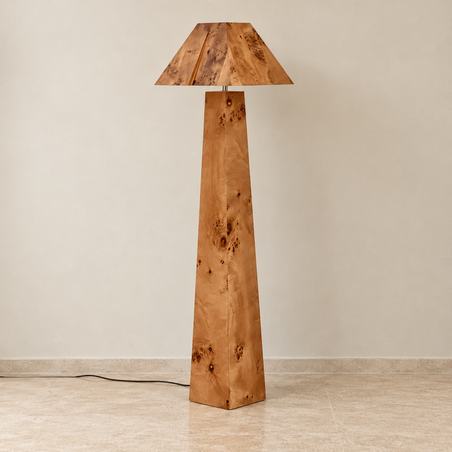 LÁMPARA DE PIE DE MADERA DE NOGAL BURL