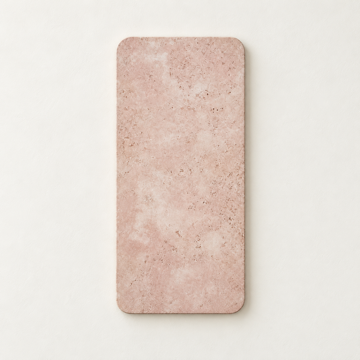 Front view of the unlit 80 cm pink marble wall lamp with softly rounded corners.