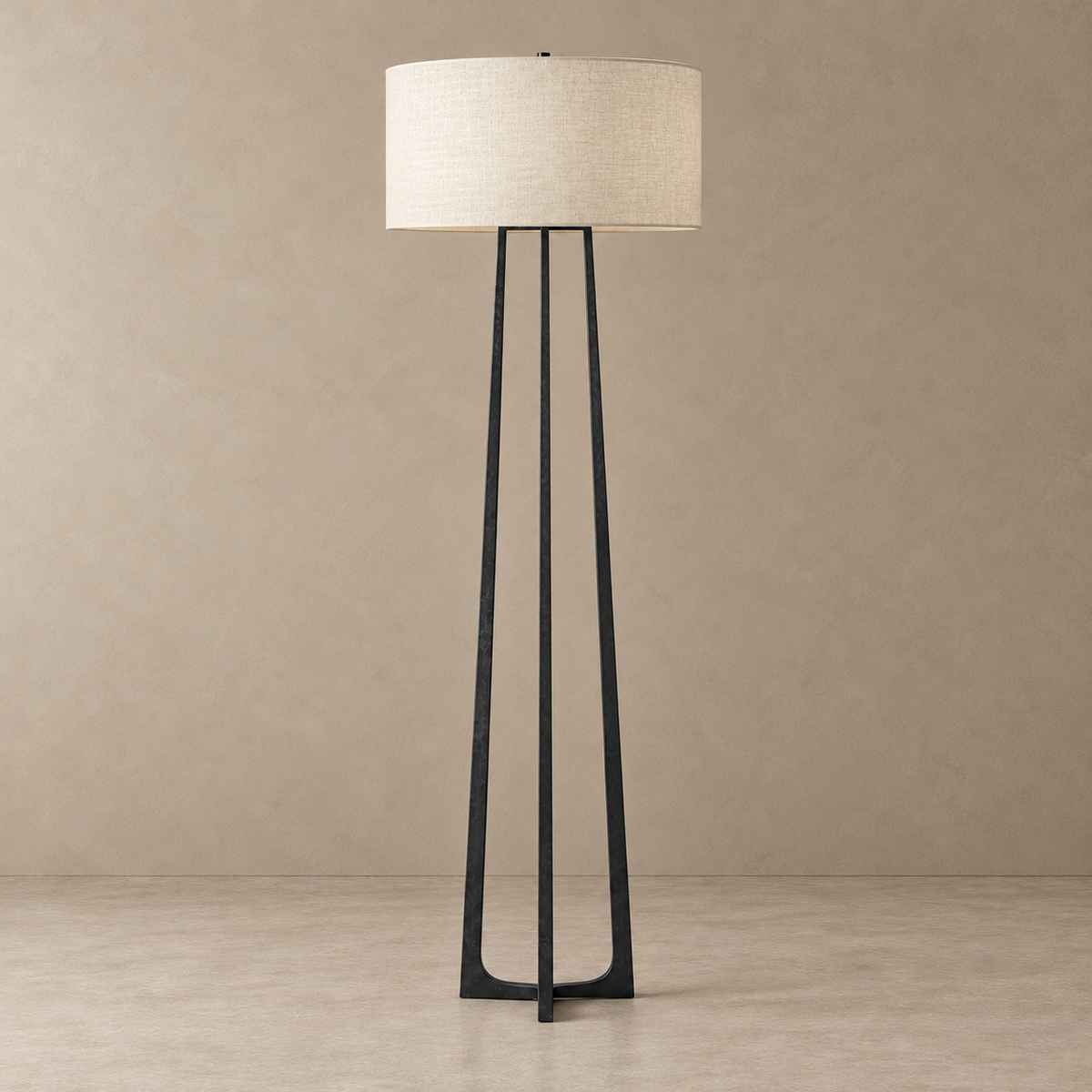 Front view of the CLHJRH054B floor lamp showing its tapered black frame and curved lower supports.