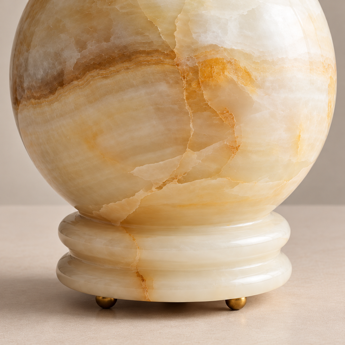 Detail of the onyx globe and stepped stone base