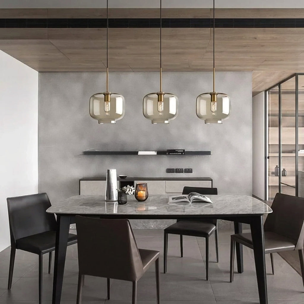 Cognac Glass Pendant Light for Kitchen Island | Solid Brass Frame Five Shapes 18 to 28 Cm (7 11″) Casalola Lights
