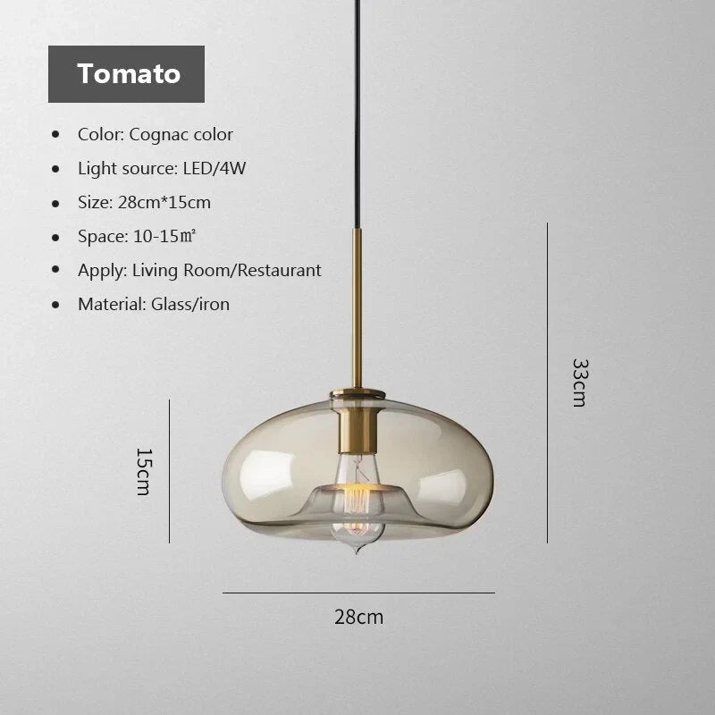 Cognac Glass Pendant Light for Kitchen Island | Solid Brass Frame Five Shapes 18 to 28 Cm (7 11″) Casalola Lights