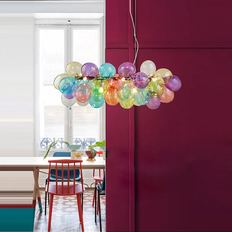 Glass Balloon Pendant Light | Colorful Stained-glass Cluster Chandelier for Stairwell Entry & Dining Casalolalights