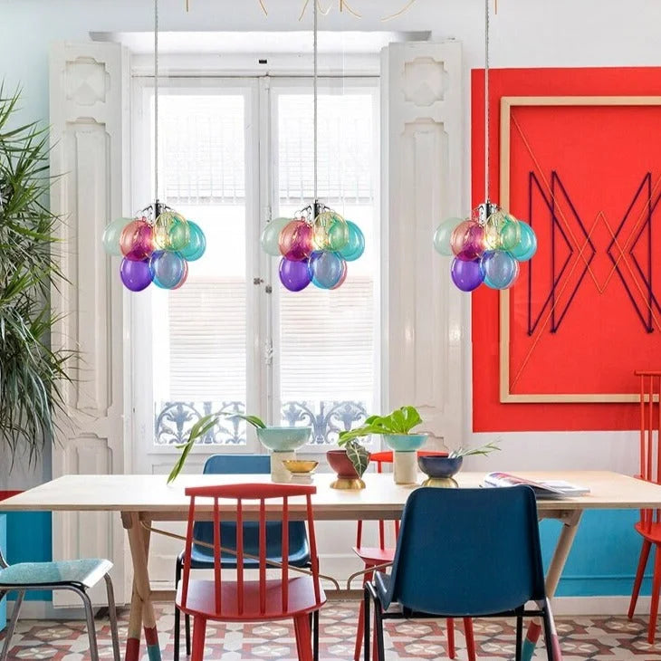 Glass Balloon Pendant Light | Colorful Stained-glass Cluster Chandelier for Stairwell Entry & Dining Casalolalights