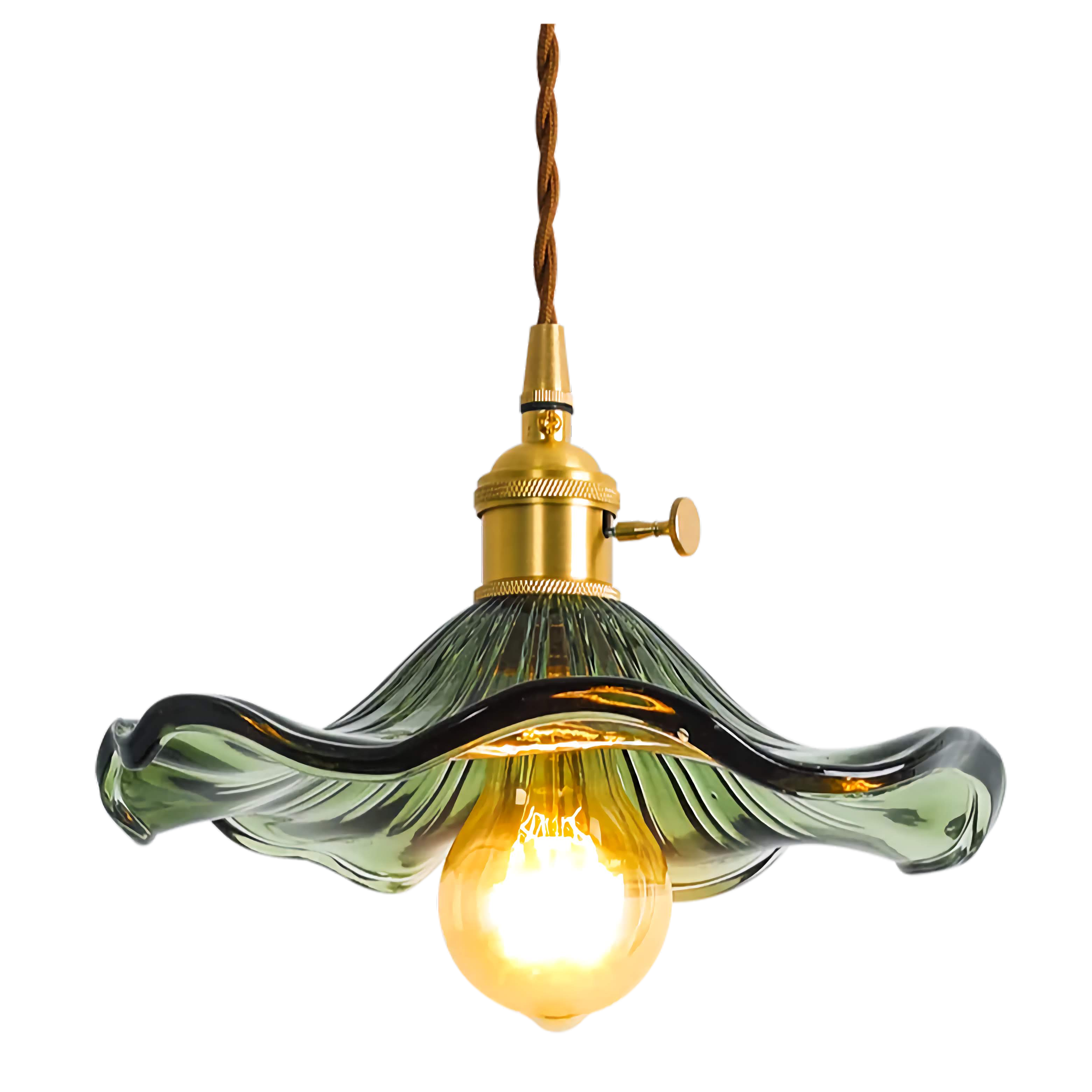 Glass Pendant Lighting | Green Champagne Biophilic Design Cottagecore Lamps | 1-lights