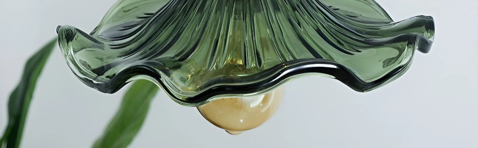 Glass Pendant Lighting | Green Champagne Biophilic Design Cottagecore Lamps | 1-lights