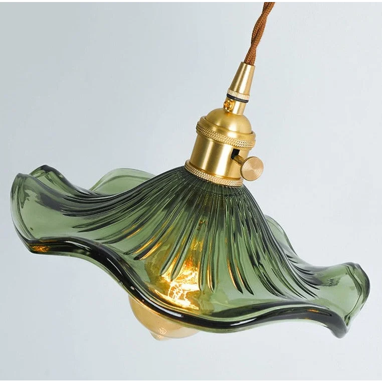 Glass Pendant Lighting | Green Champagne Biophilic Design Cottagecore Lamps | 1-lights